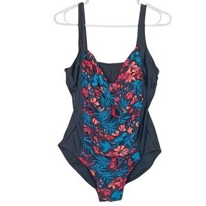 One Piece Swimsuit Womens Medium Multicolor Floral Ruched Tank Bathing Suit